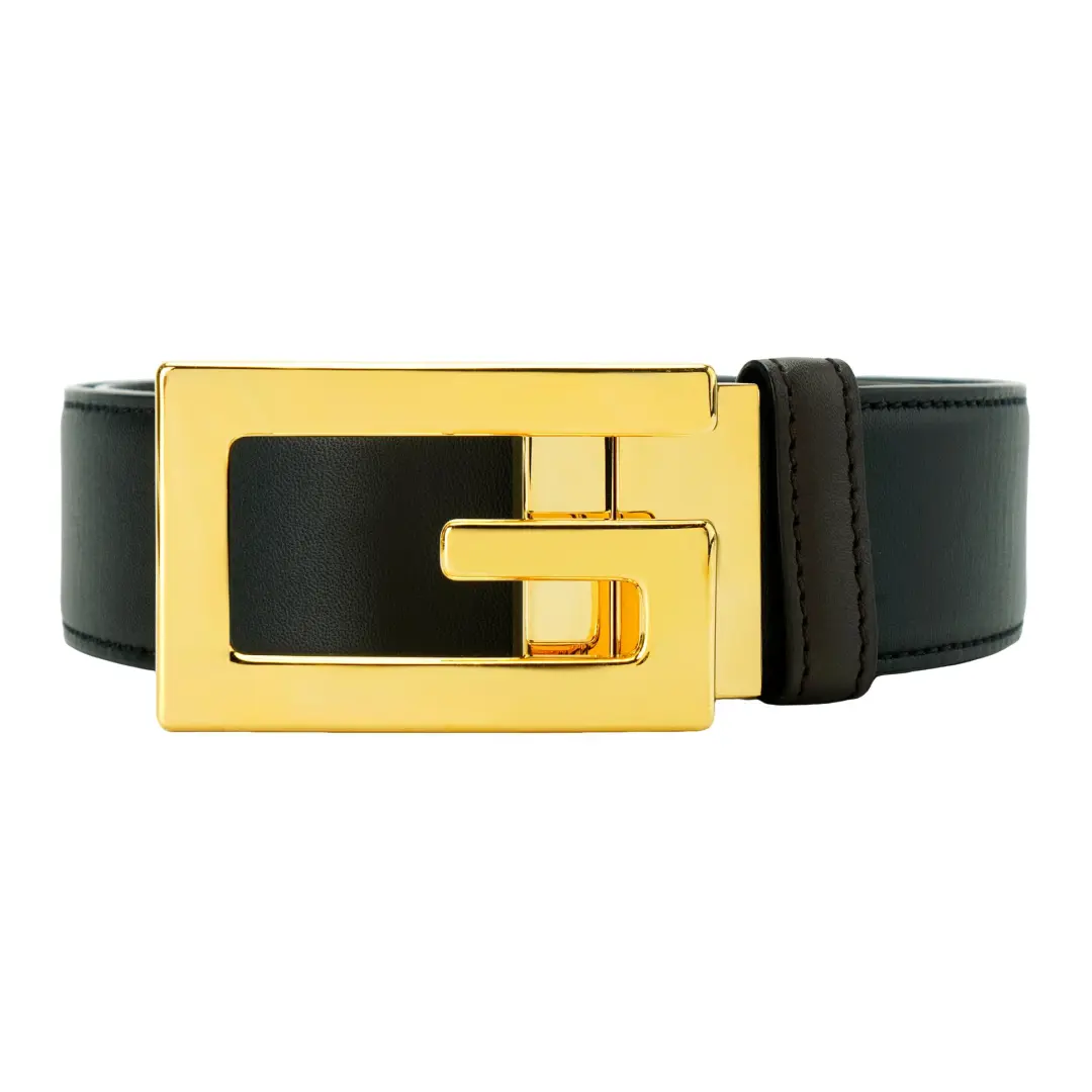 GUCCI G Leather Belts Unisex Black/Brown Width 3.5cm