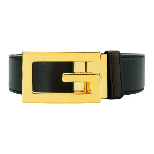 GUCCI G Leather Belts Unisex Black/Brown Width 3.5cm