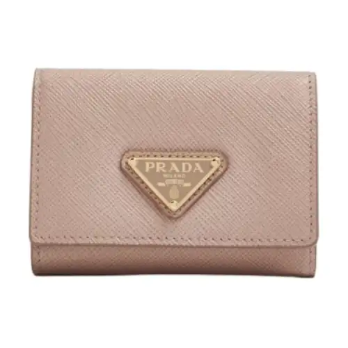 PRADA Saffiano Leather Wallet Small Women's Beige