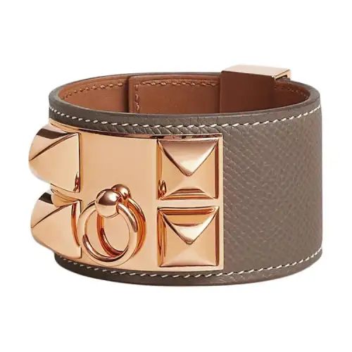 HERMES Swift Calfskin, Metal, Rose Gold Plated Wristbands Unisex Brown