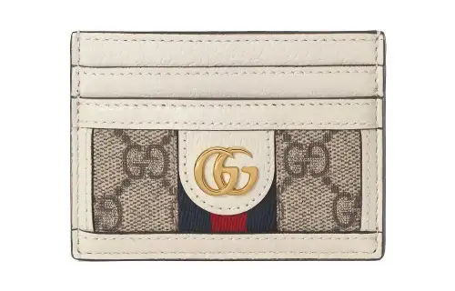 GUCCI Ophidia Canvas With Leather Card Holder Card Holder Women's Ebony, White