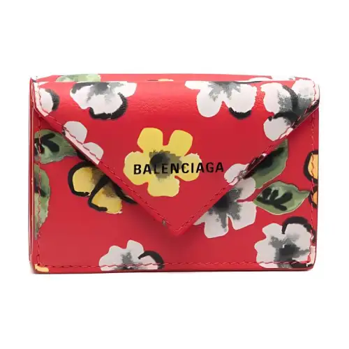 Balenciaga Papier Leather Wallet Mini Women's Red