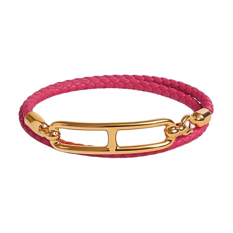 HERMES Roulis Calfskin, Metal, Gold Plated Bracelets Unisex Pink