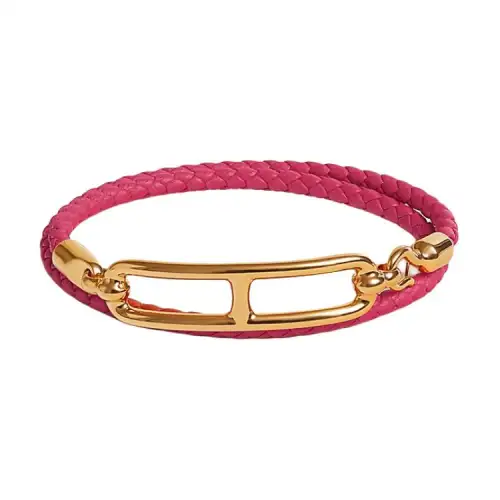 HERMES Roulis Calfskin, Metal, Gold Plated Bracelets Unisex Pink