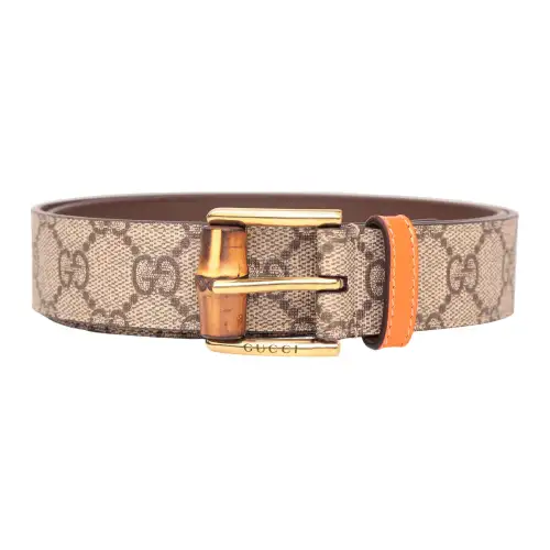 GUCCI Canvas Leather Belts Women's Beige/Ebony Width 3cm