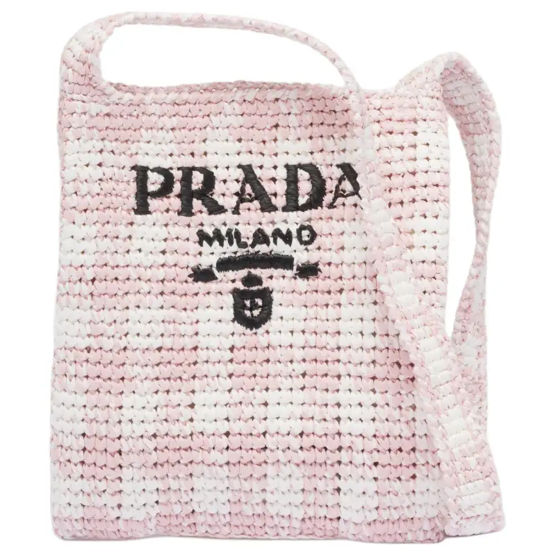 PRADA Straw, Wicker, And Raffia Portable Crossbody Bag, Shoulder Bag Women's Pink