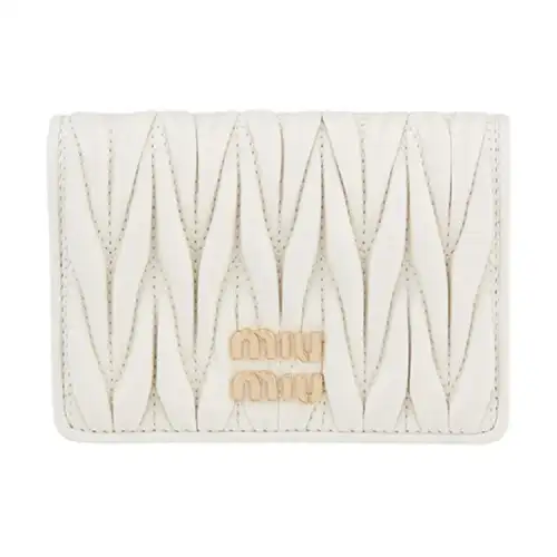 MIU MIU Matelassé Nappa Leather Wallet, Card Holder Women's White