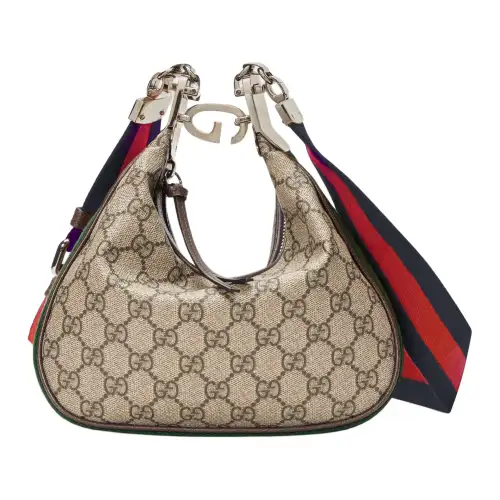 GUCCI Attache Canvas With Leather Trim Crossbody Bag, Shoulder Bag Small Women's Beige