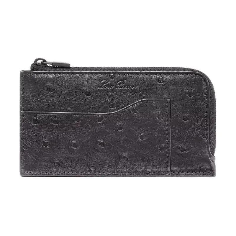 Loro Piana Ostrich Leather Card Holder Men's Black