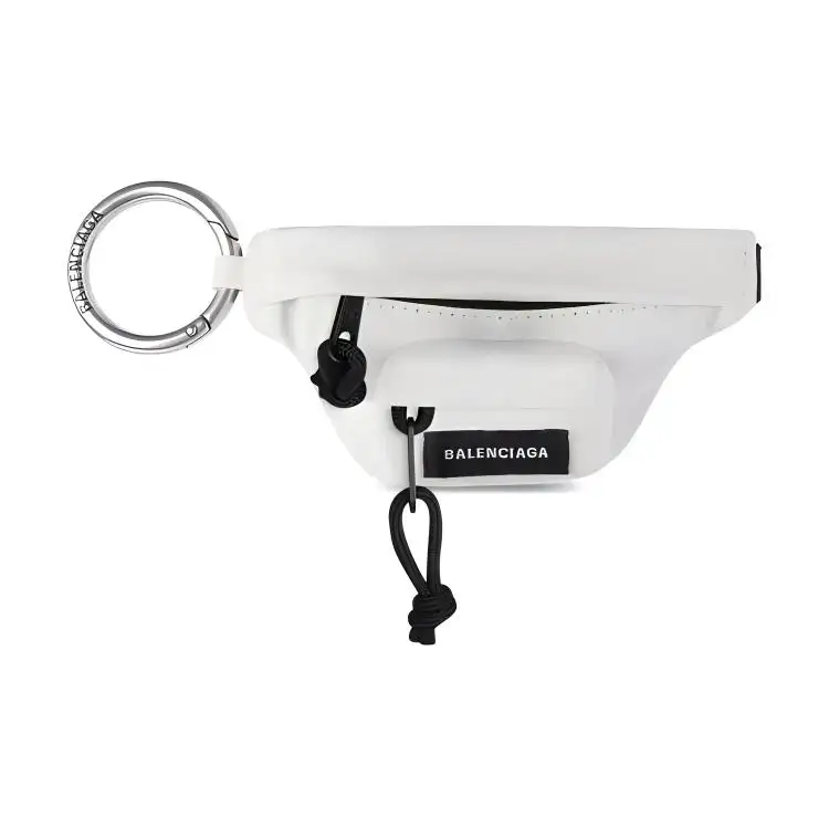 Balenciaga Nylon Keychain Fanny Pack Key Coin Purse Men's White