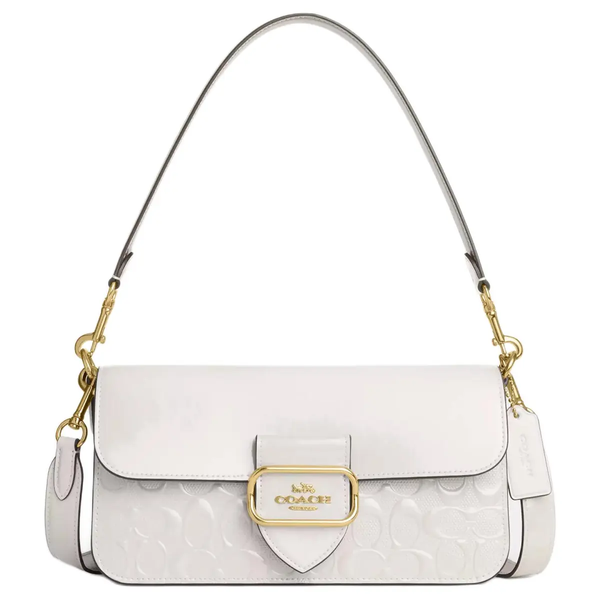 COACH Morgan Patent Leather Portable Crossbody Bag, Shoulder Bag Large Women's Chalk White & Gold