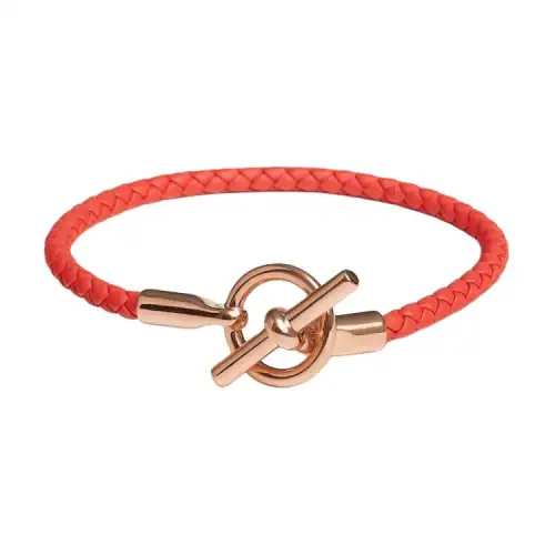 HERMES Calfskin, Rose Gold Plated Bracelets Men's Orange