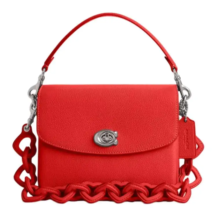 COACH Cassie Polished Pebble Leather Small Square Bag, Handbag, Shoulder Bag, Crossbody Bag Small Women's Red