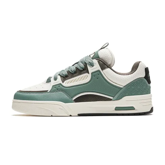 ANTA AOJIE Skateboard Shoes Men Low-Top Bamboo Green/Ivory White/Sparrow Tea Brown