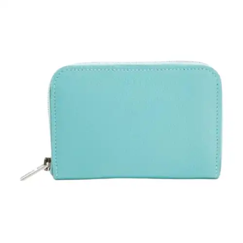 HERMES Zipengo Cow Leather Wallet Women's Aqua Blue