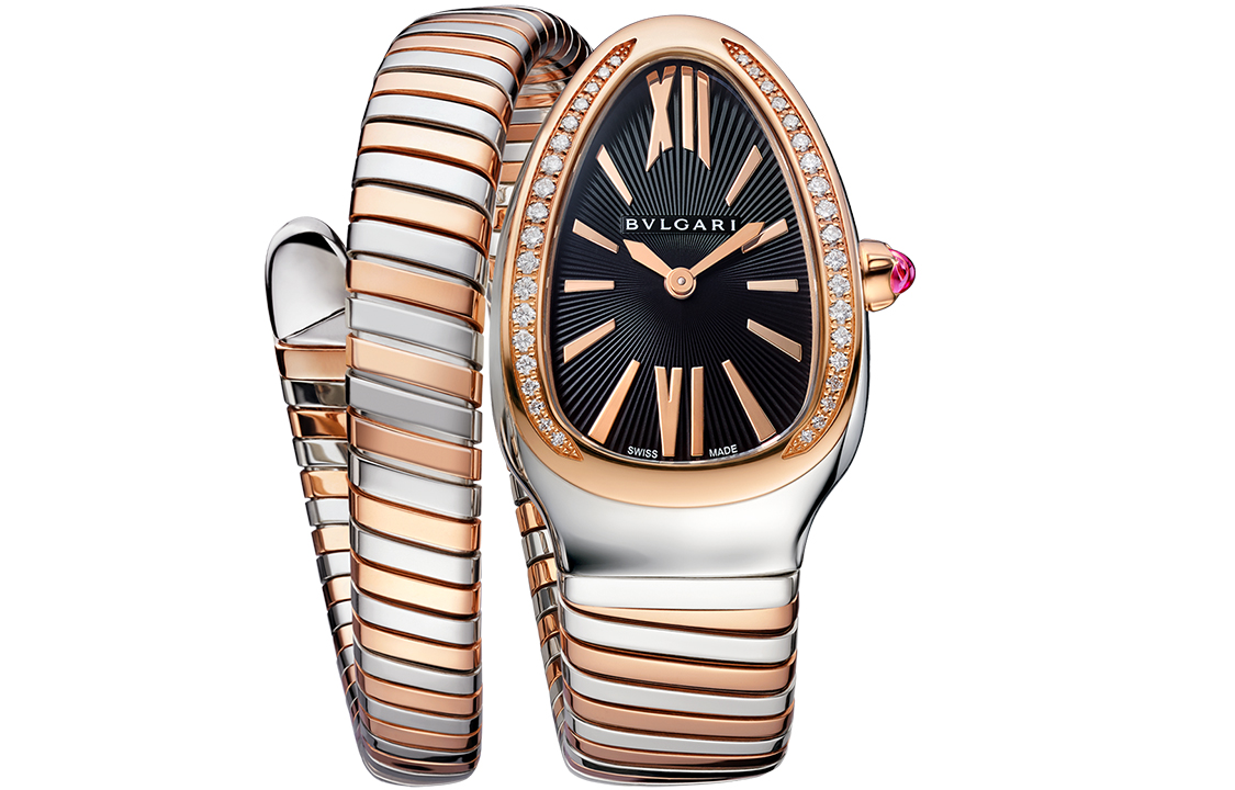 BVLGARI Serpenti Series Wrist Watches Quartz Movement Stainless Steel 18K Rose Gold Strap 35mm Black Dial Women's Watch