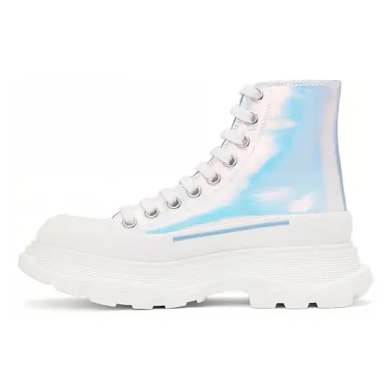 Alexander McQueen Silver Holographic Tread Slick Platform High Sneakers 'White Multi' Women's