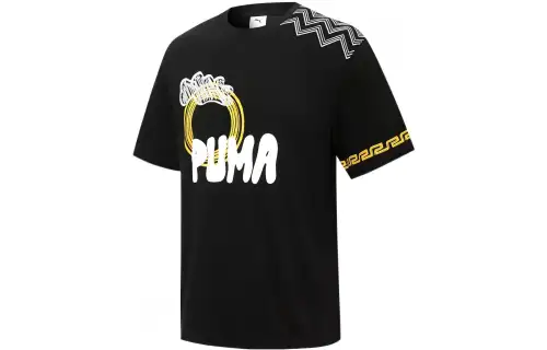 PUMA T Shirts Unisex Black Crew Neck Moderate Straight Fit