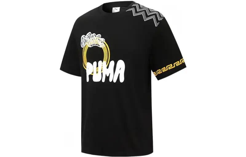 PUMA T Shirts Unisex Black Crew Neck Moderate Straight Fit