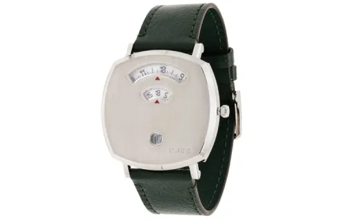 GUCCI Grip Collection Wrist Watches Quartz Movement Crocodile Leather Strap 35mm Silver Dial Men's Watches
