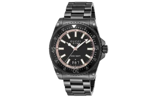 GUCCI Wrist Watches Quartz Movement Stainless Steel Strap 45mm Black Dial Men's Watches 200m Waterproof