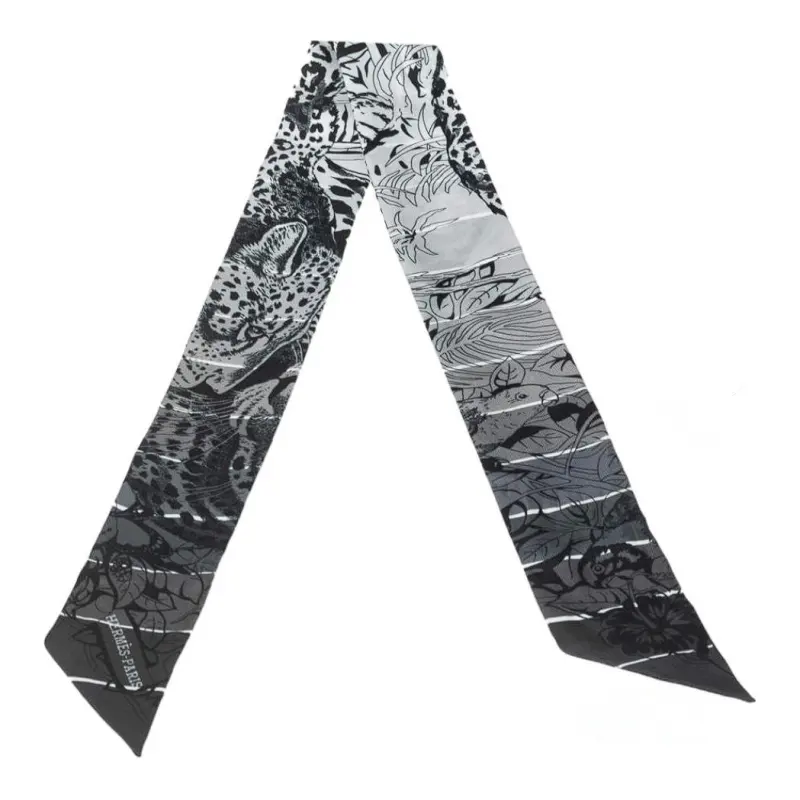 HERMES Patterned Print Twilly Silk Scarves Women's Gray