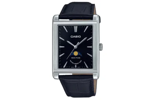 CASIO 50M Waterproof Quartz Movement Genuine Leather Strap Watch Men's Watches Black Dial
