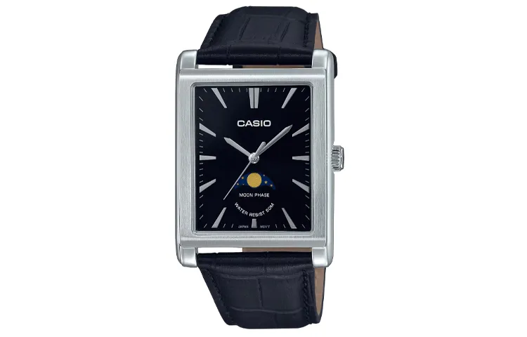 CASIO 50M Waterproof Quartz Movement Genuine Leather Strap Watch Men's Watches Black Dial