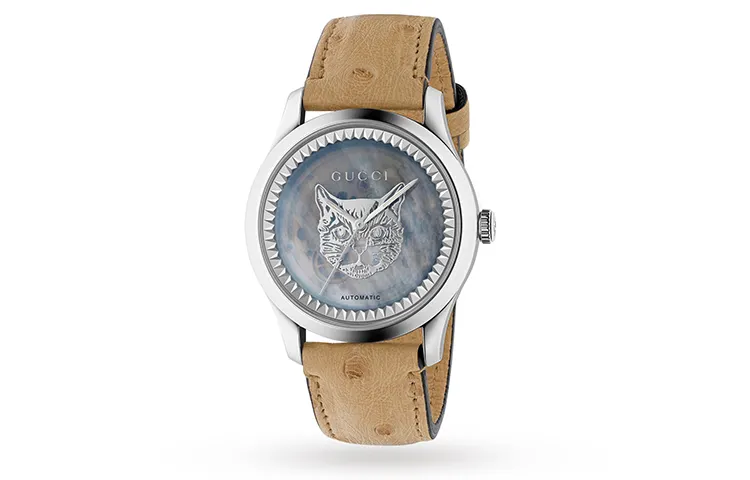 GUCCI G Timeless Collection Wrist Watches Automatic Mechanical Movement Genuine Leather Strap Silver Dial Women's Watch