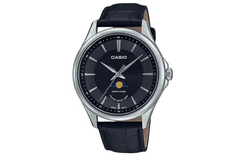 CASIO 50M Waterproof Quartz Movement Genuine Leather Strap Watch Unisex Black Dial