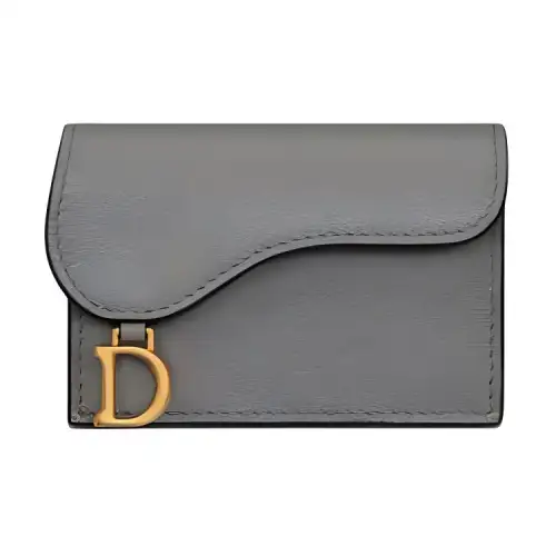 DIOR Saddle Goatskin Flap Card Holder, Wallet Women's Gray