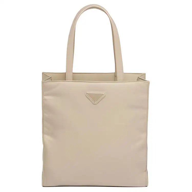 PRADA Fabric With Leather Handbag Women's Beige