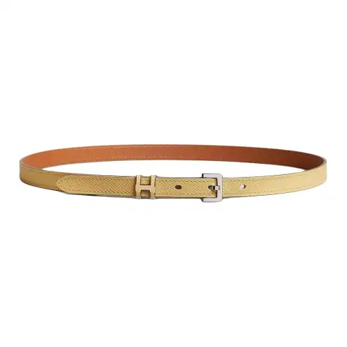 HERMES Palladium Plated Calfskin Leather Belts Women's 1.5cm