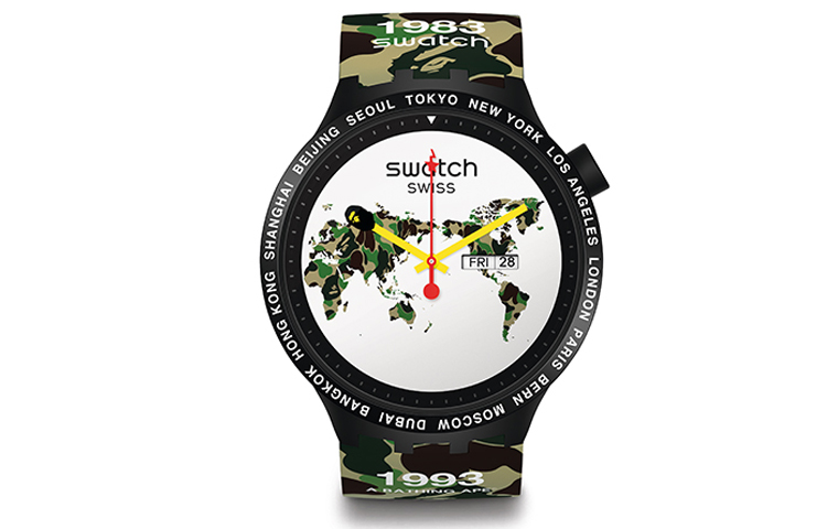 SWATCH Swatch, quartz waterproof camouflage white dial for men and women, plastic case, silicone watch strap, quartz mechanism, 47mm