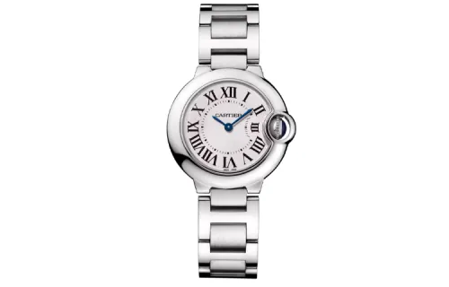 CARTIER Blue Balloon Collection Quartz Movement Women's Watch 28mm Silver Dial Stainless Steel Watchband