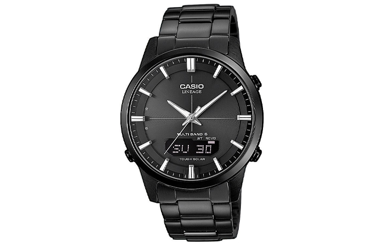 CASIO Casio, waterproof quartz watch strap solar-powered stainless steel, men's watch, black dial, 50meter, quartz mechanism, Japanese and Korean