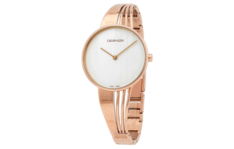 CALVIN KLEIN Wrist Watches Quartz Movement Gold Plated Strap 34mm Silver Dial Women's Watch 30m Water Resistant