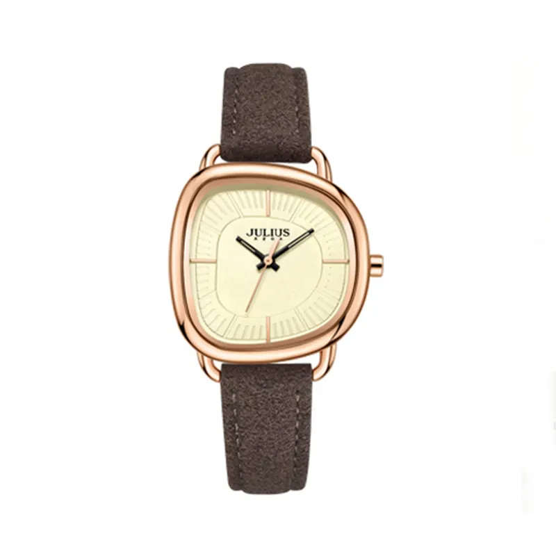 JULIUS JL Japanese Style Magazine Quartz Movement Leather Strap Watch Women's Watch Yellow Watch Dial