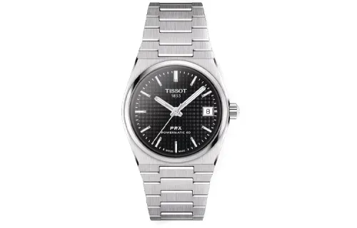 TISSOT PRX Automatic Mechanical Movement 100m Waterproof Unisex Watch 35mm Black Dial Stainless Steel Watchband