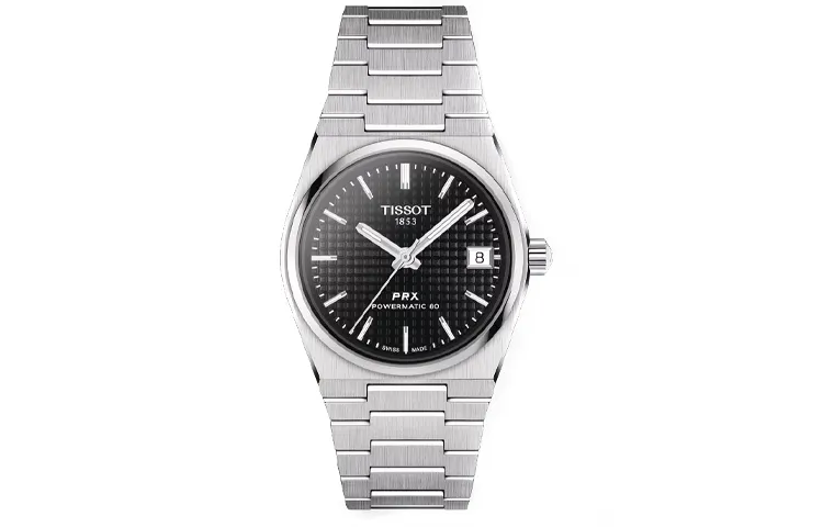 TISSOT PRX Automatic Mechanical Movement 100m Waterproof Unisex Watch 35mm Black Dial Stainless Steel Watchband