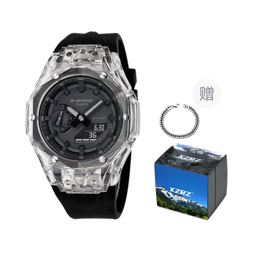 Casio, electronic black dial for men and women, modified transparent case, rubber hair band, Japanese and Korean