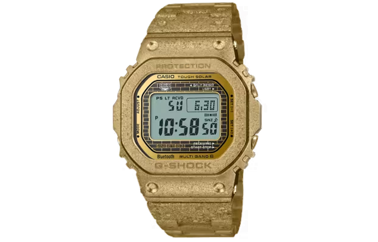 CASIO Casio, full metal quartz watch strap solar-powered stainless steel, men's watch, golden dial, with LED display, quartz mechanism, Japanese and Korean