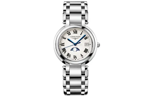 LONGINES Heart Moon Collection Quartz Movement Women's Watch 34mm Silver Dial Stainless Steel Watchband