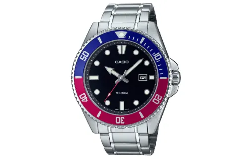 CASIO MDV 107 Collection Quartz Movement Stainless Steel Strap Watch Men's Watches Black Dial