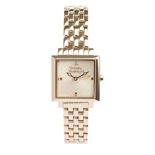 Vivienne Westwood Vivienne westwood, quartz watch strap stainless steel, golden dial, retro square women's watch, quartz mechanism, 24mm