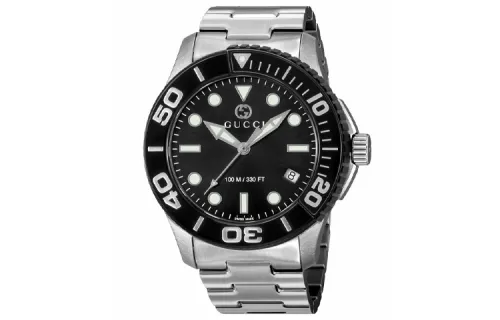 GUCCI Wrist Watches Quartz Movement Stainless Steel Strap 46mm Black Dial Men's Watches ['100', 301050]m Waterproof