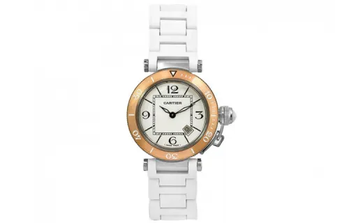 CARTIER PASHA DE Quartz Movement 100m Waterproof Women's Watch 33mm White Dial 18K Rose Gold Watch Case
