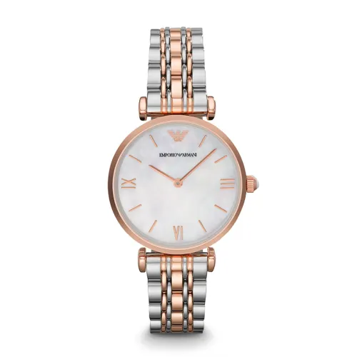 EMPORIO ARMANI Armani, quartz watch strap stainless steel, dial, women's watch, golden steel belt, quartz mechanism, 32mm, simple and elegant design, pink gold, European style