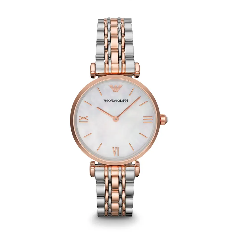 EMPORIO ARMANI Armani, quartz watch strap stainless steel, dial, women's watch, golden steel belt, quartz mechanism, 32mm, simple and elegant design, pink gold, European style