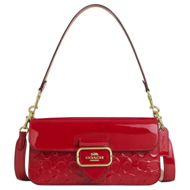 COACH Morgan Cow Split Leather Shoulder Bags Large Women's Red